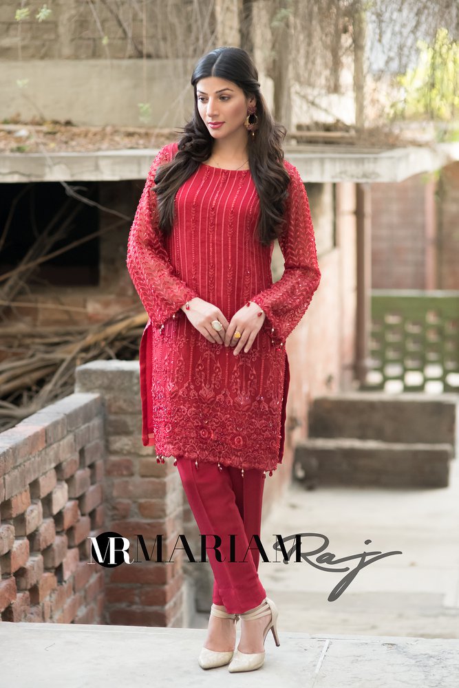 Scarlet Elegance-Pakistani Red Party Wear Dress