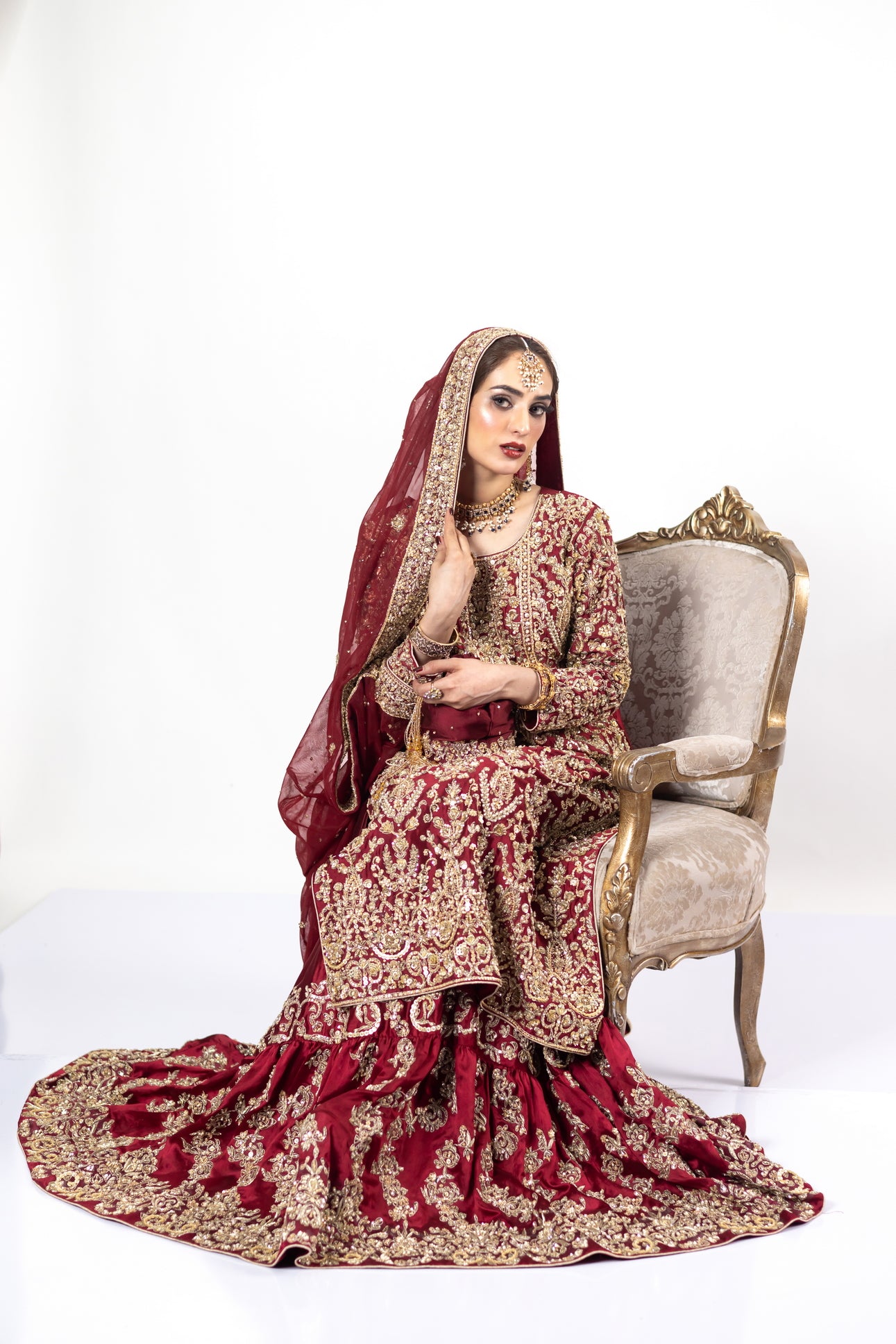 MariamRaj Kavya Royal Red Raw Silk Farshi Lehnga with Net Organza Dupatta