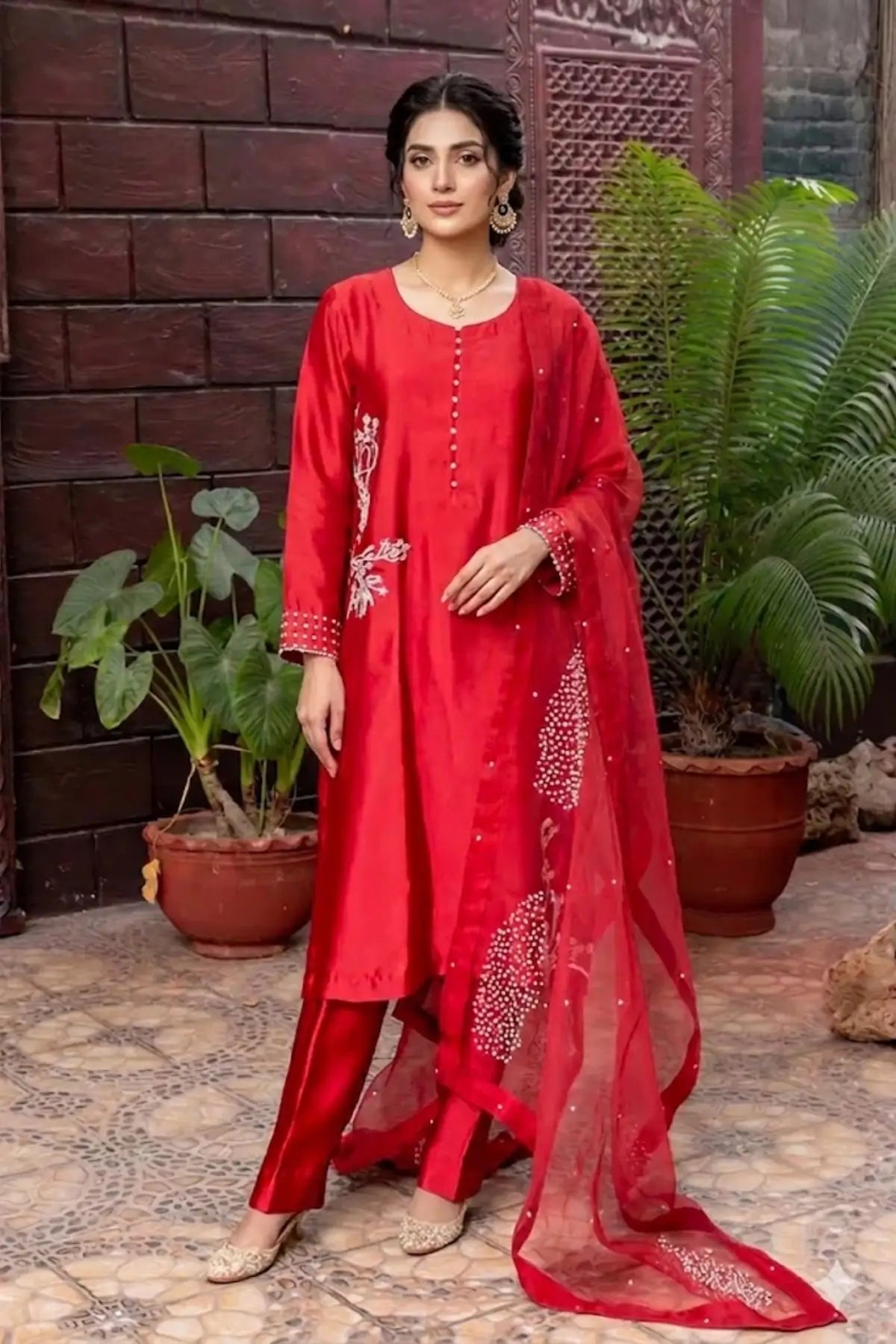open lace back dress Shafaq – Red Sheesha Silk Dress with Organza Dupatta for Women – MariamRaj