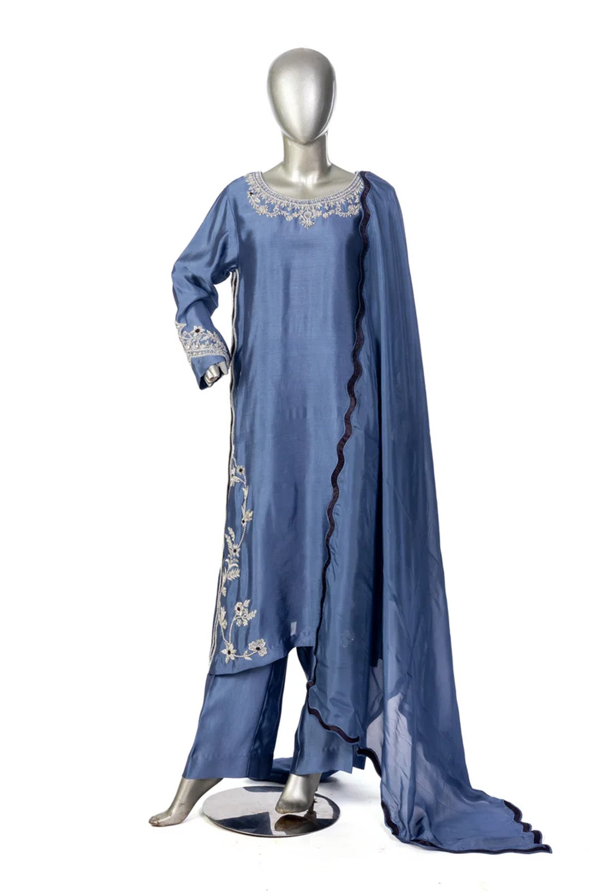Abeera – Buy Luxury Steel Blue Sheesha Silk Outfit for Parties & Eid