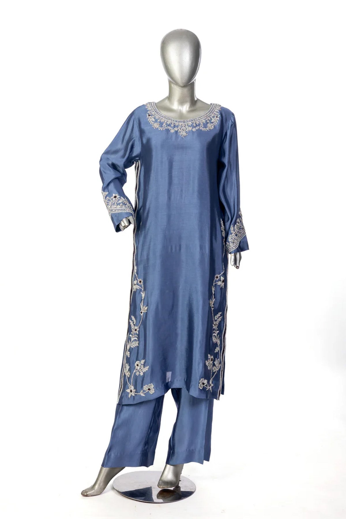 Abeera – Buy Luxury Steel Blue Sheesha Silk Outfit for Parties & Eid