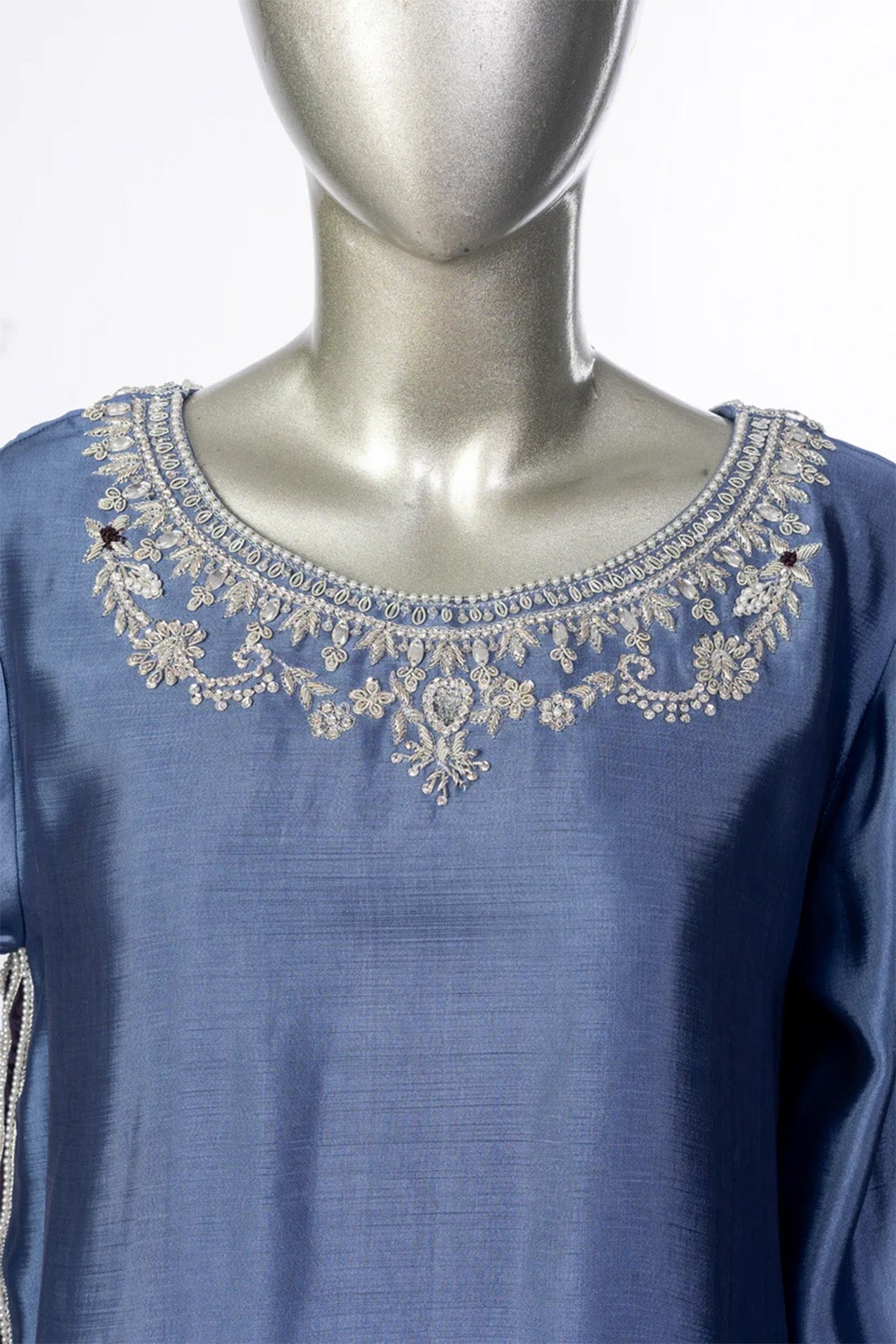 Abeera – Buy Luxury Steel Blue Sheesha Silk Outfit for Parties & Eid