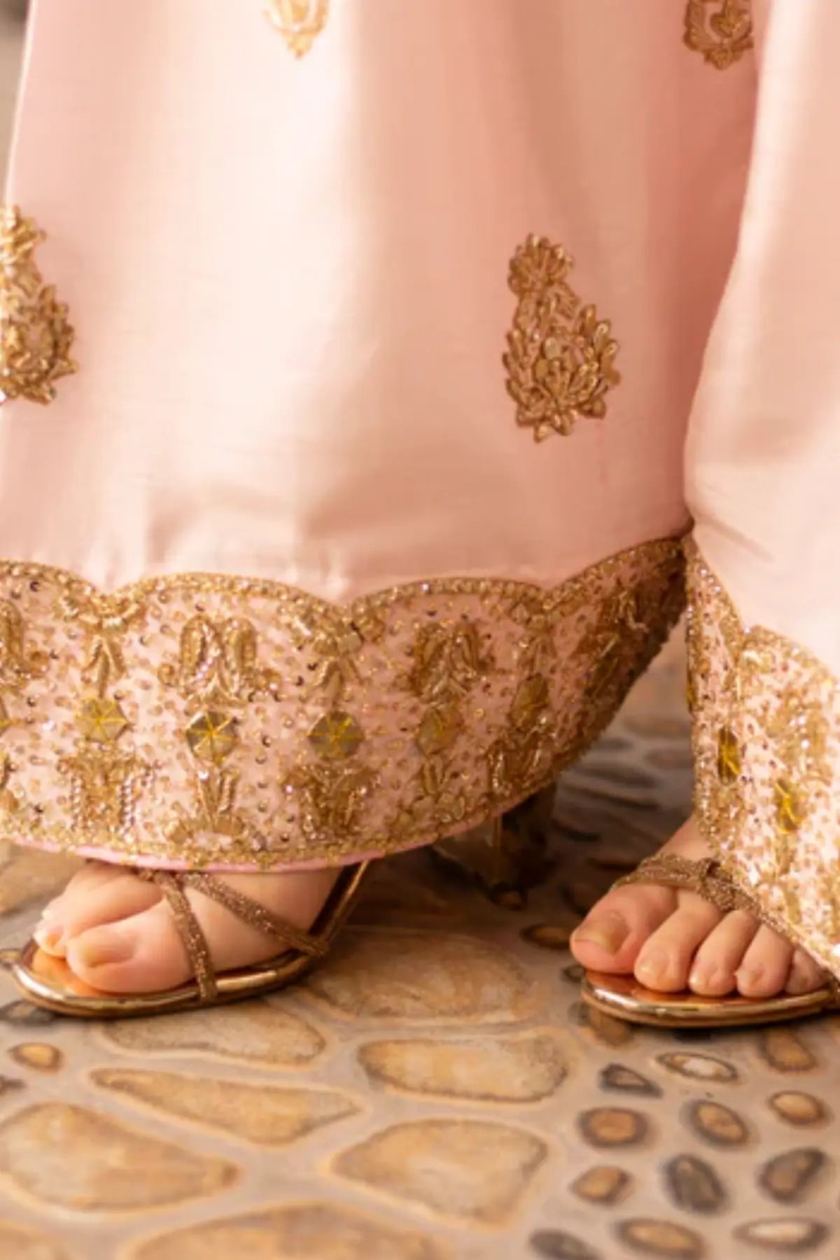 Afreen- Traditional Pink and Gold Farshi Shalwar Suit