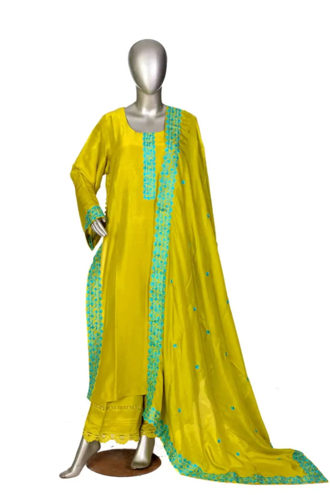Aina-Radiant Lime Green Raw Silk Embroidered shirt with Culotte