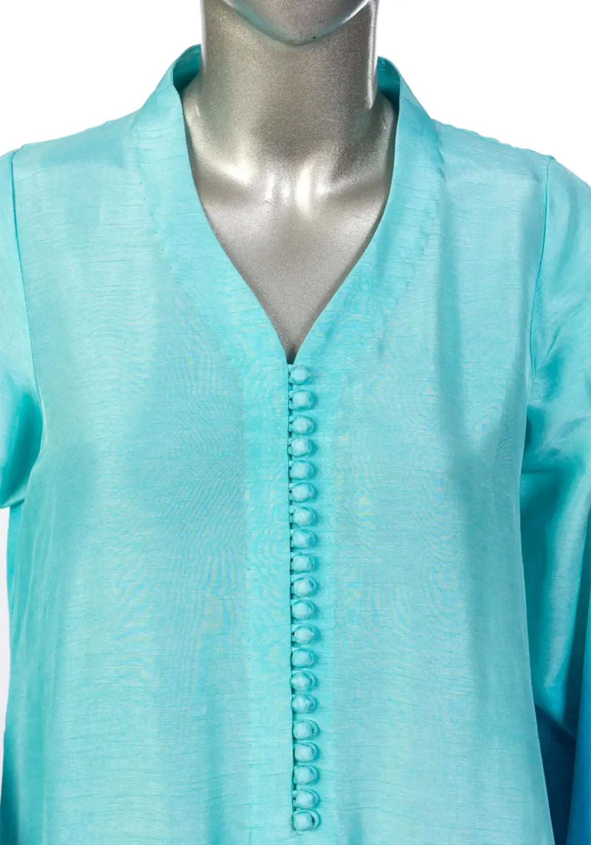 Aira- Festive Blue Korean Silk Shirt and Farshi Shalwar Dress Online