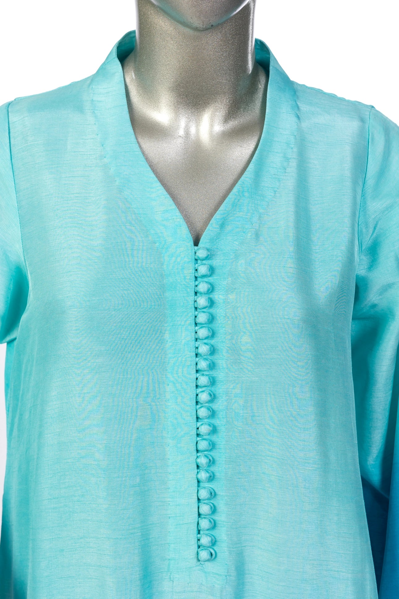 Aira- Festive Blue Korean Silk Shirt and Farshi Shalwar Dress Online