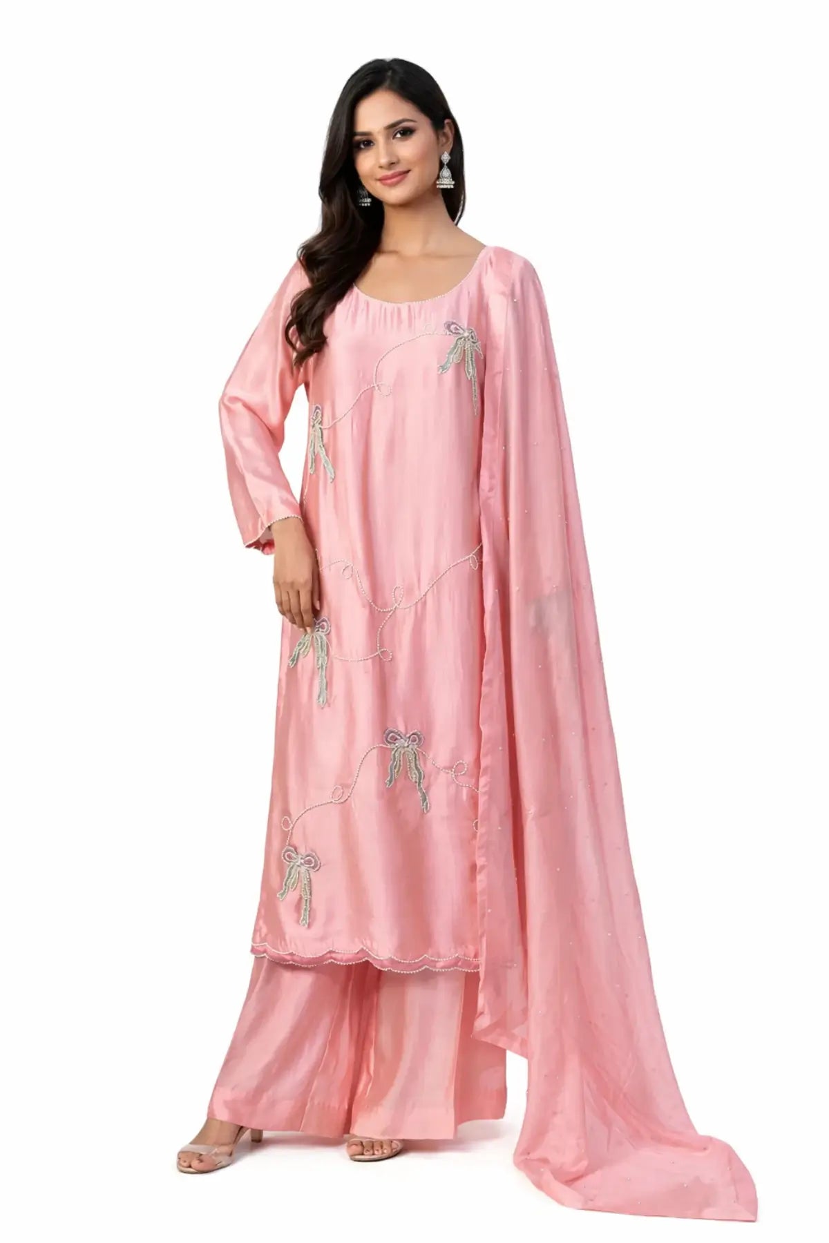 Aleiza – Pink Pure Sheesha Silk Embroidered Suit for Festive Occasions