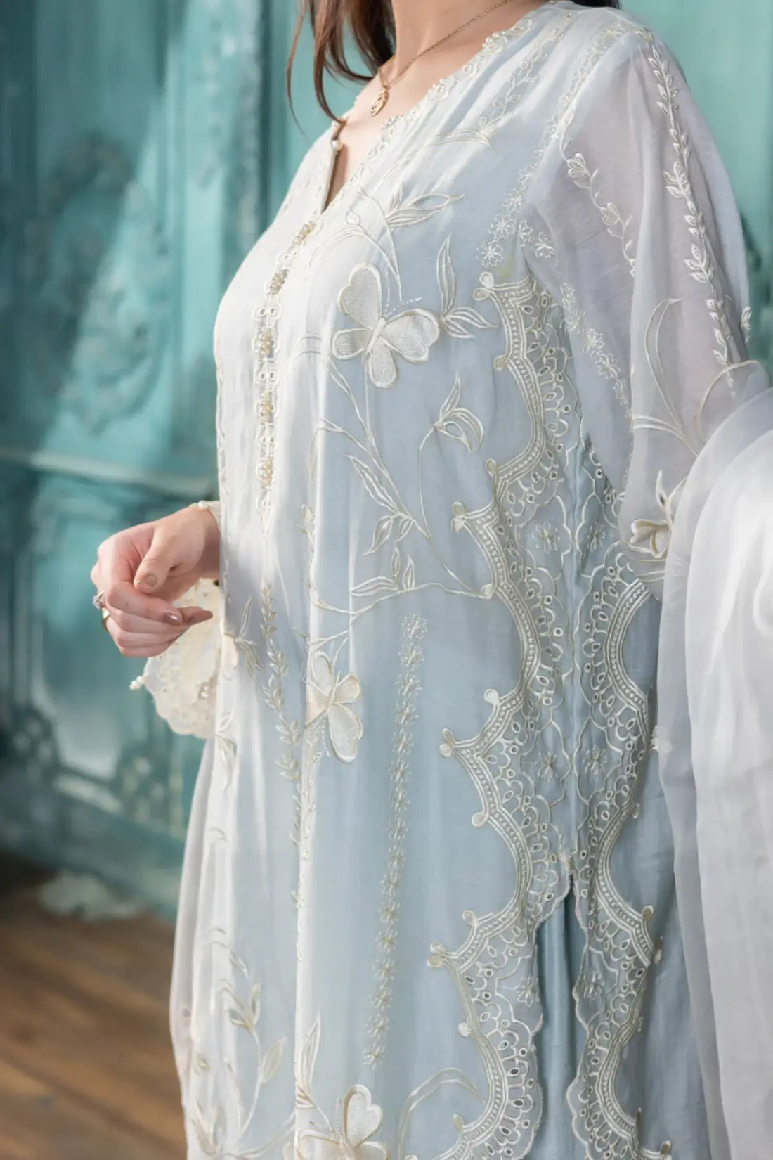 Amara – Order Stylish Pastel Blue Stitched Suit with Dupatta Online