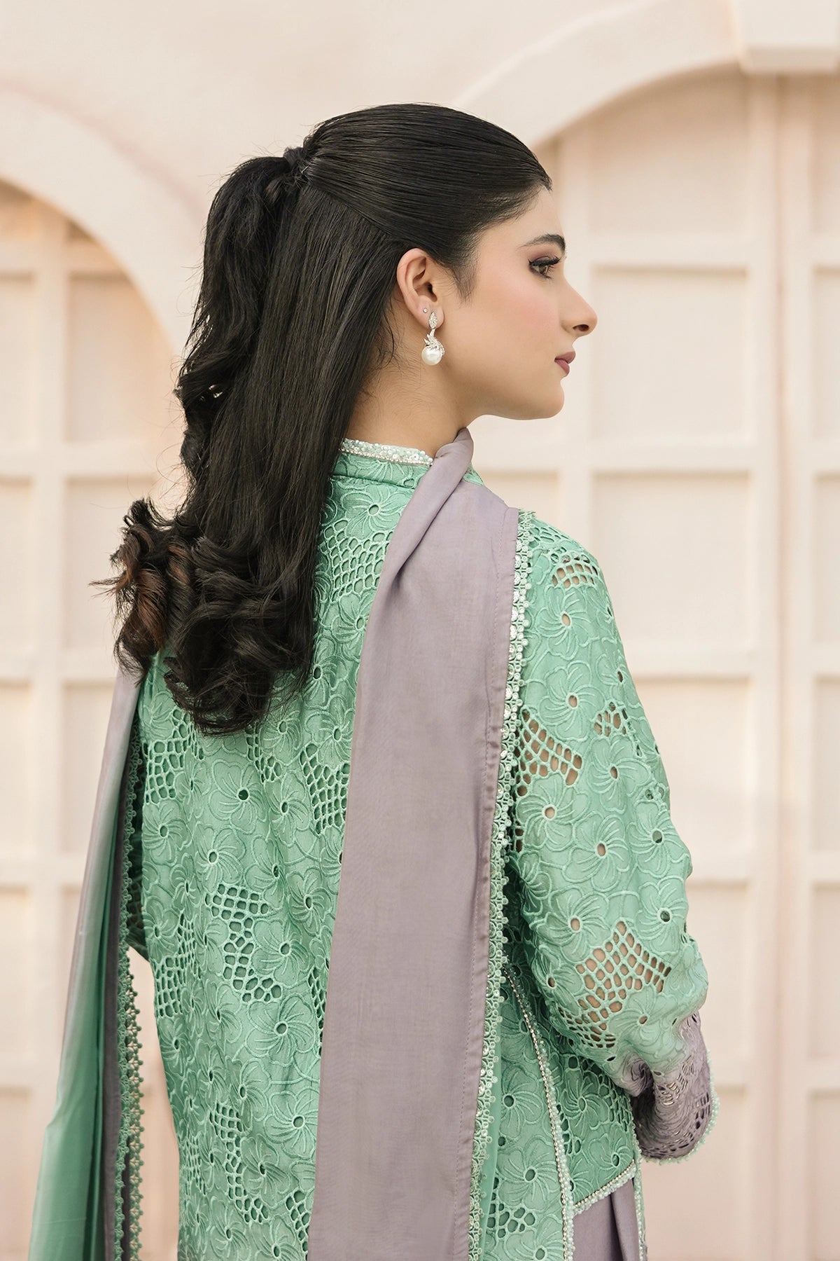 Amelie – Mint Grey Embroidered Sheesha Silk Luxury Pret 3PC Suit Bloom Reverie Mint Grey Embroidered Sheesha Silk Luxury Pret 3PC Suit with Balloon Pants by MariamRaj