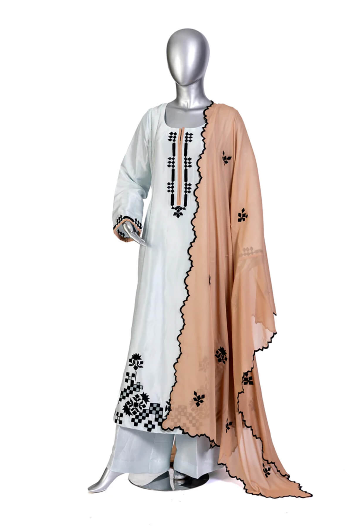 Anchal – Classic Embroidered Korean Silk Suit with Peach Dupatta Worldwide