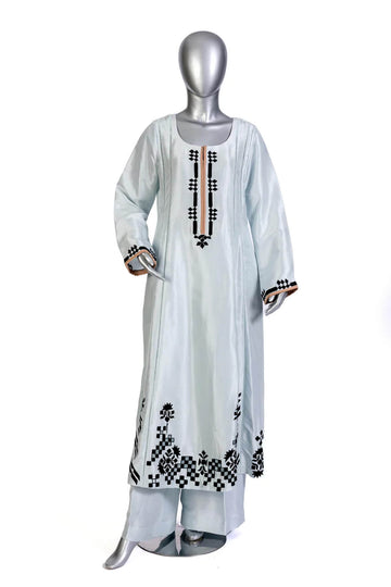 Anchal – Classic Embroidered Korean Silk Suit with Peach Dupatta Worldwide