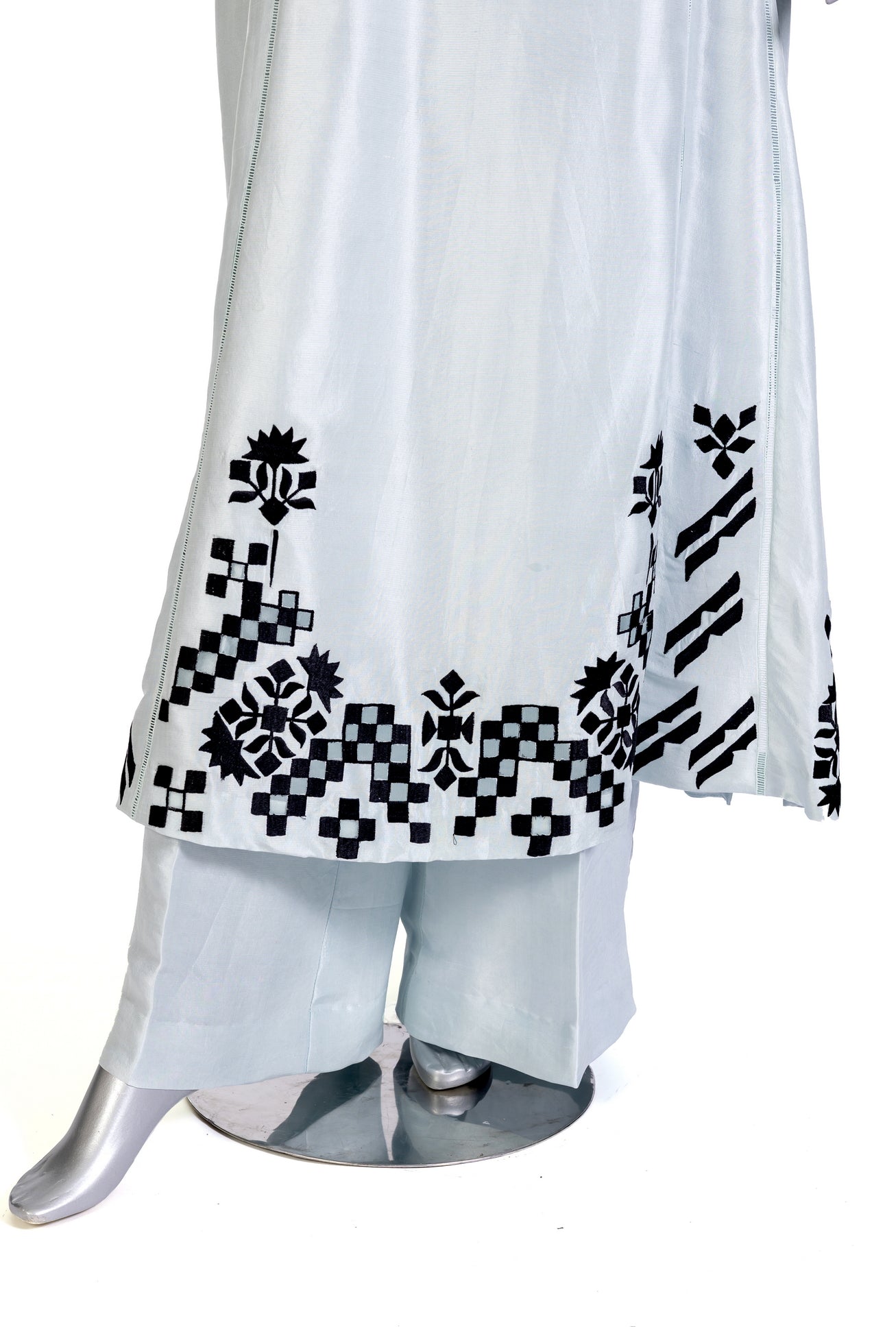 Anchal – Sky blue embroidered Korean silk 3pc suit with peach dupatta – MariamRaj.com