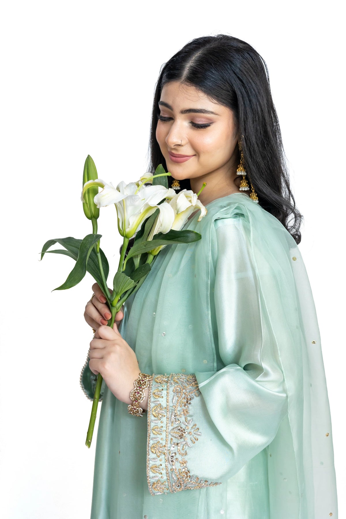Anika mint green Sheesha silk stitched 3PC suit with handwork and organza dupatta from Soroya by MariamRaj