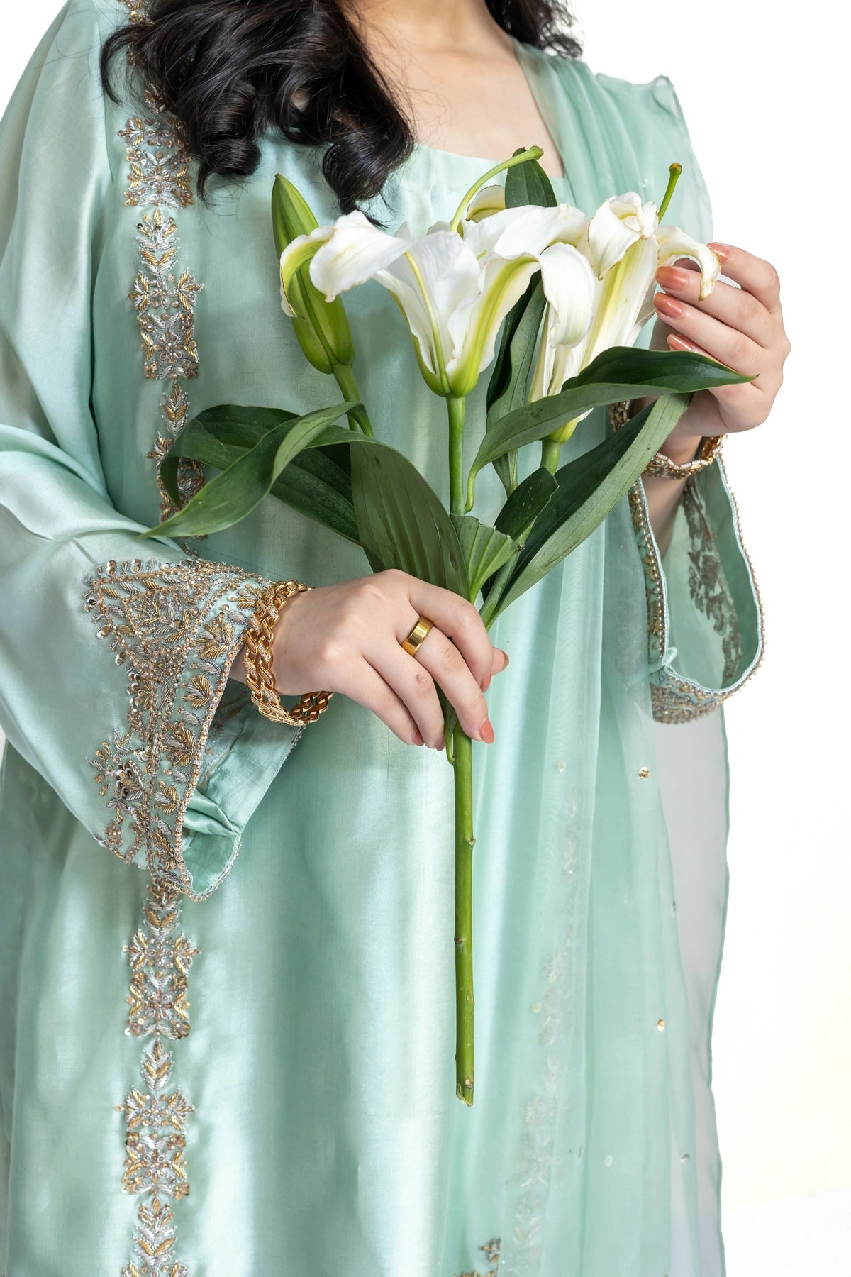 Anika mint green Sheesha silk stitched 3PC suit with handwork and organza dupatta from Soroya by MariamRaj