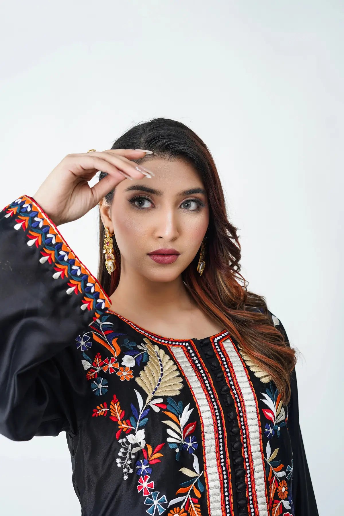 Anmol black sheesha silk heavy embroidered kaftan with pants Pakistani designer outfit by MariamRaj