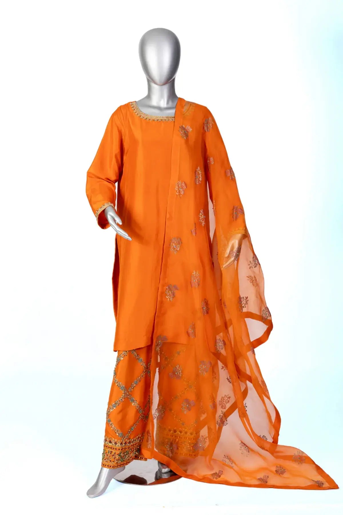 Anosha – Premium Orange Pure Silk Dress for Pakistani Women in USA UK