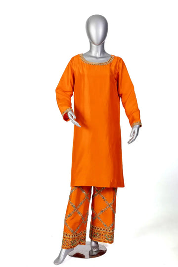 Anosha – Premium Orange Pure Silk Dress for Pakistani Women in USA UK