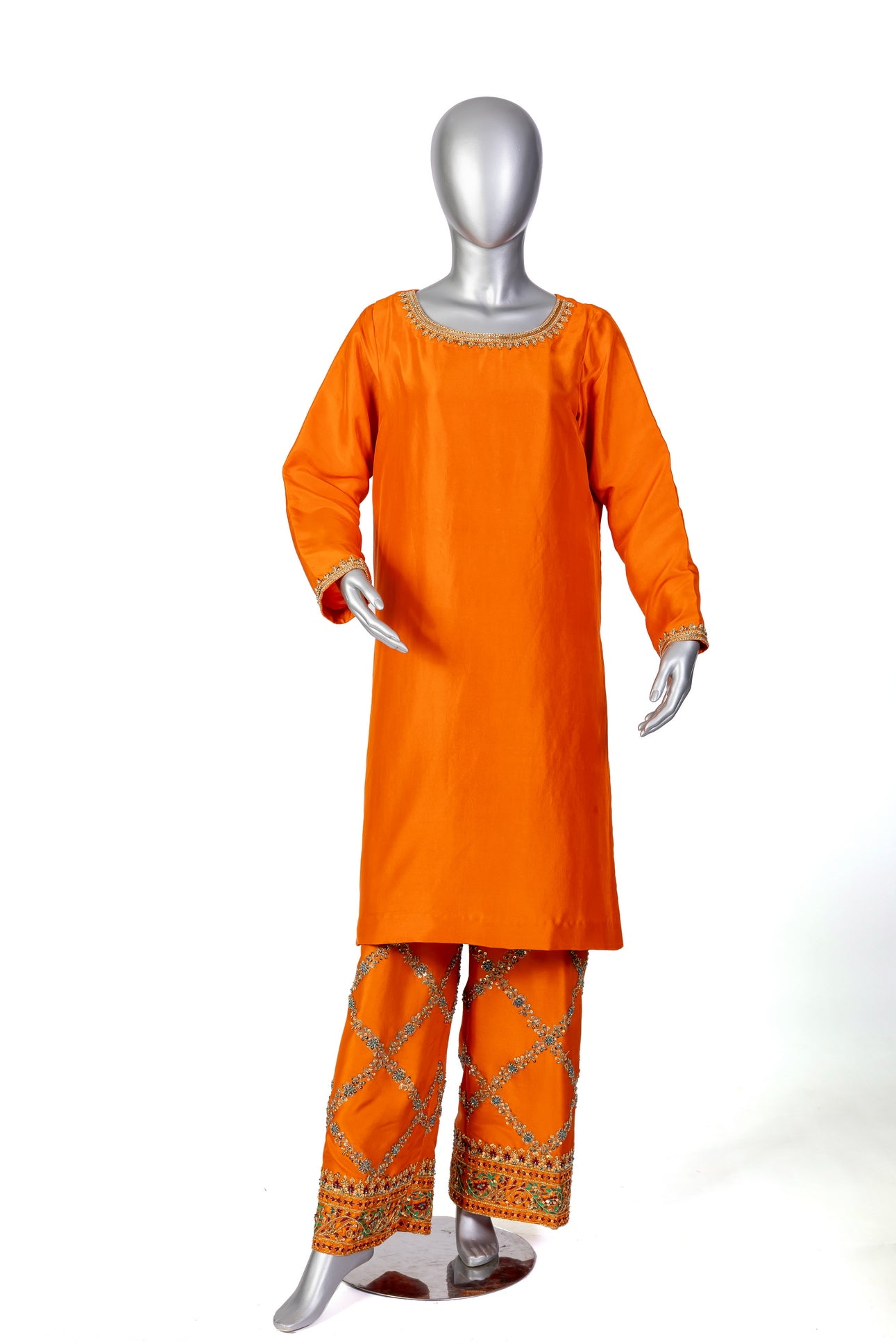 Anosha Premium Orange Pure Silk Suit with Organza Dupatta by MariamRaj