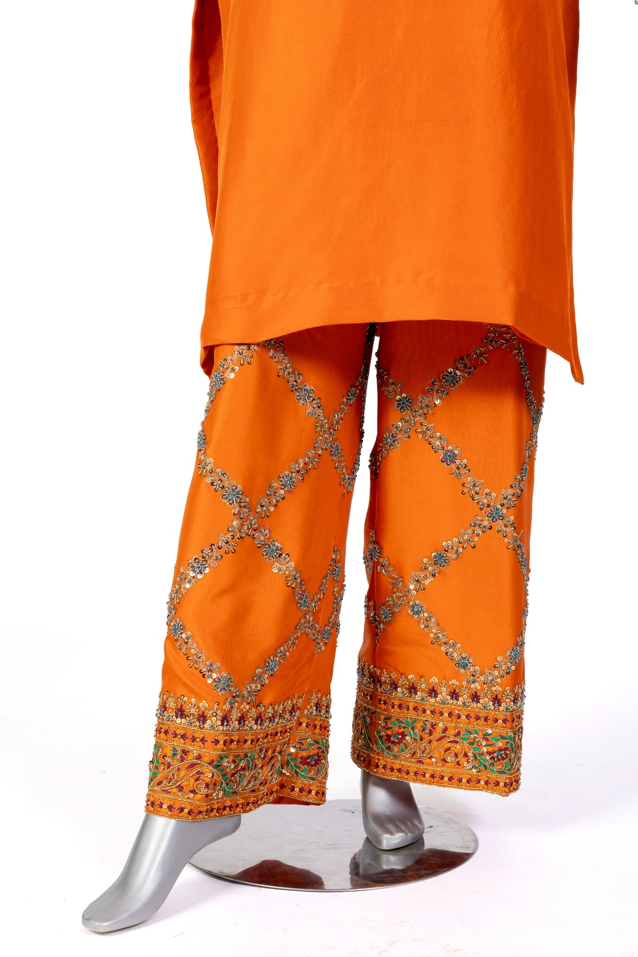 Anosha Premium Orange Pure Silk Suit with Organza Dupatta by MariamRaj