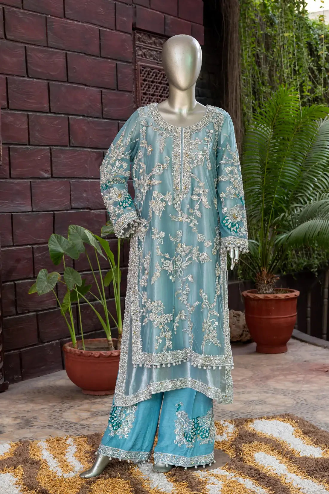 Avelin – Luxury Teal Pakistani Formal Suit with Hand Embellishment for Canada