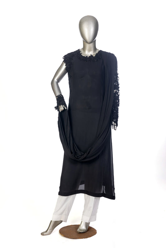 Ayra Black Georgette Shirt and Korean Pants Casual Party Outfit by MariamRaj