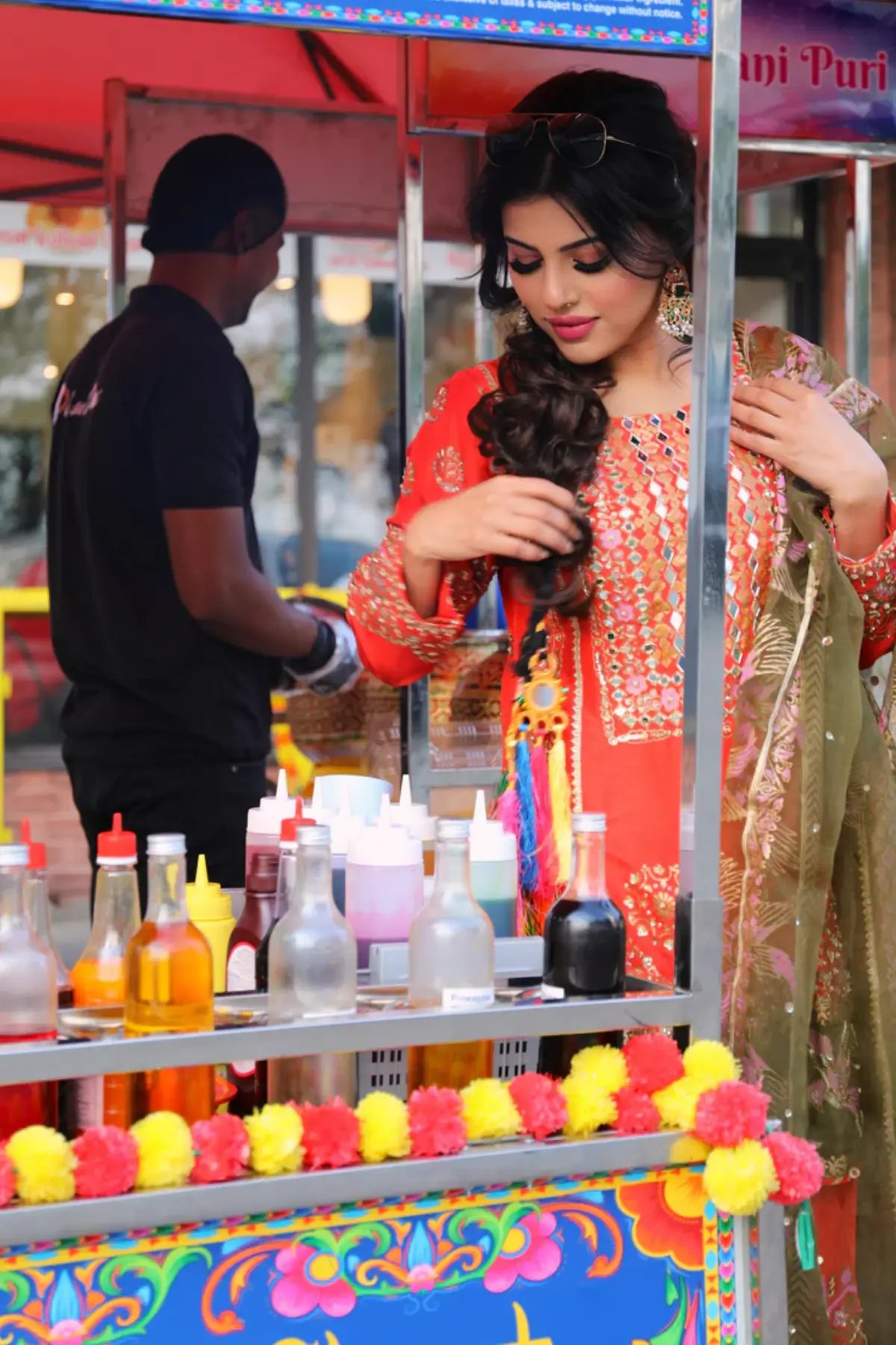 Bani- Carrot Red Block Printed Pakistani Shalwar Suit