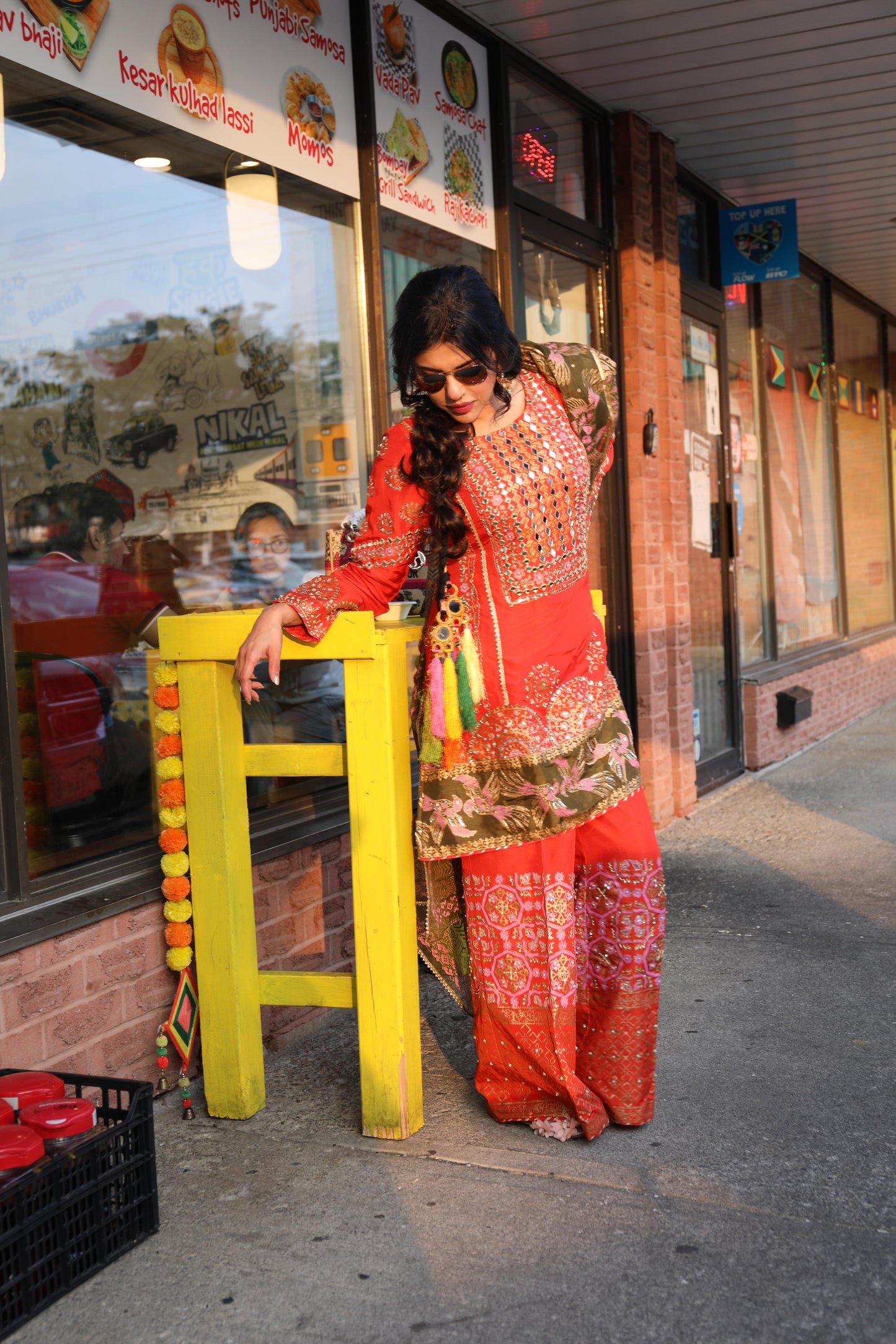 Bani- Carrot Red Block Printed Pakistani Shalwar Suit