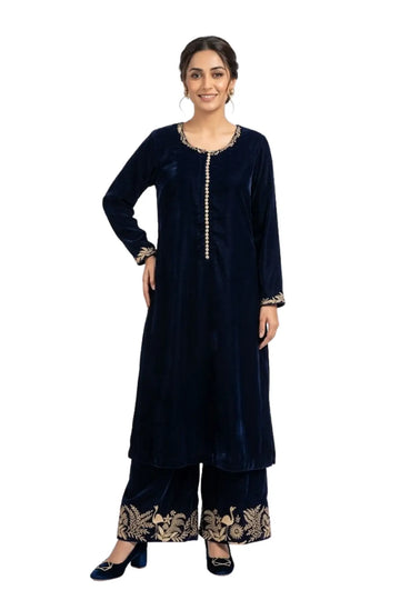 Blue Opulence-Stunning velvet Pakistani formal suit for winter weddings