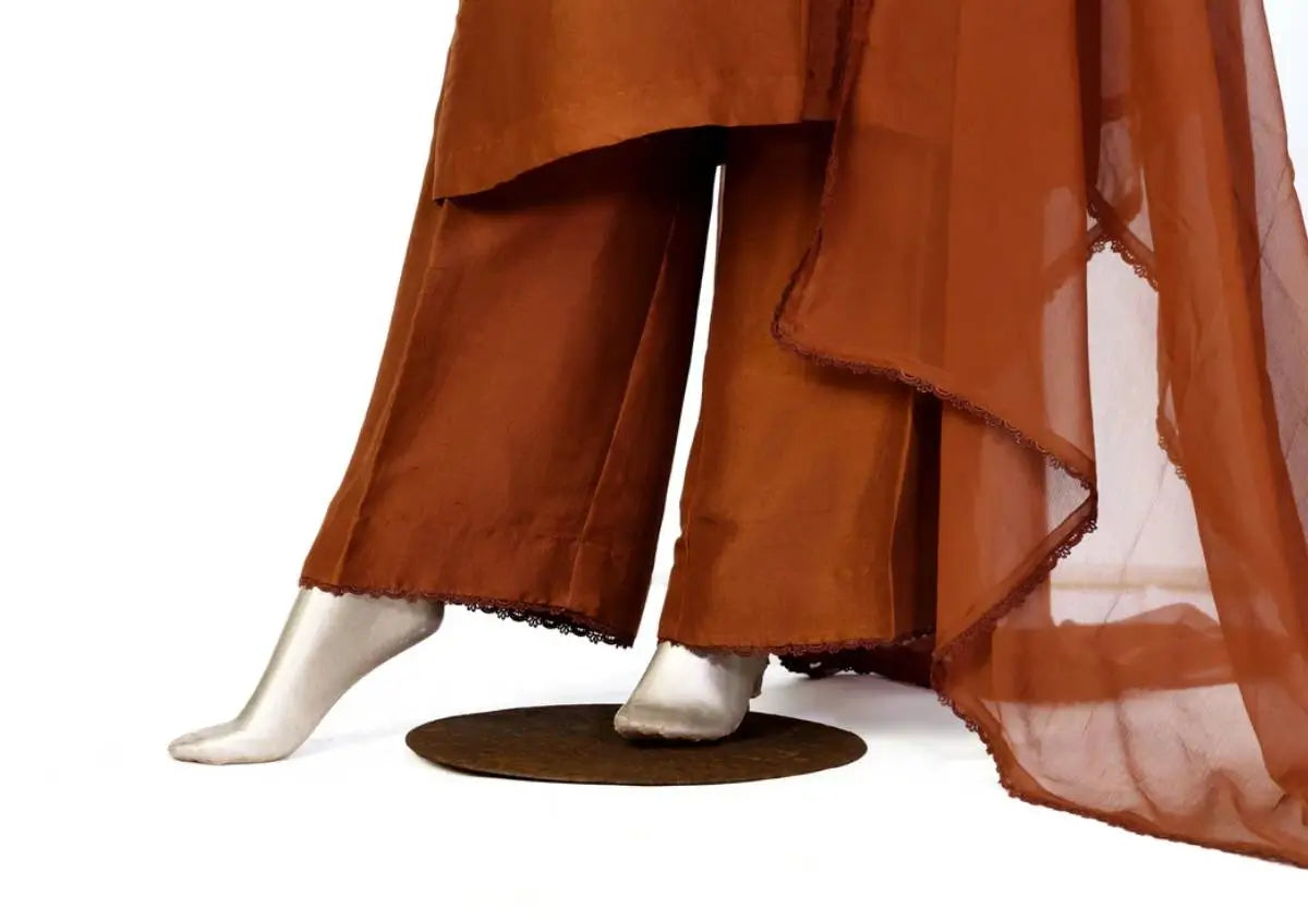 COCO-Chocolate Brown Raw Silk Culotte Set with Lace Embellishments