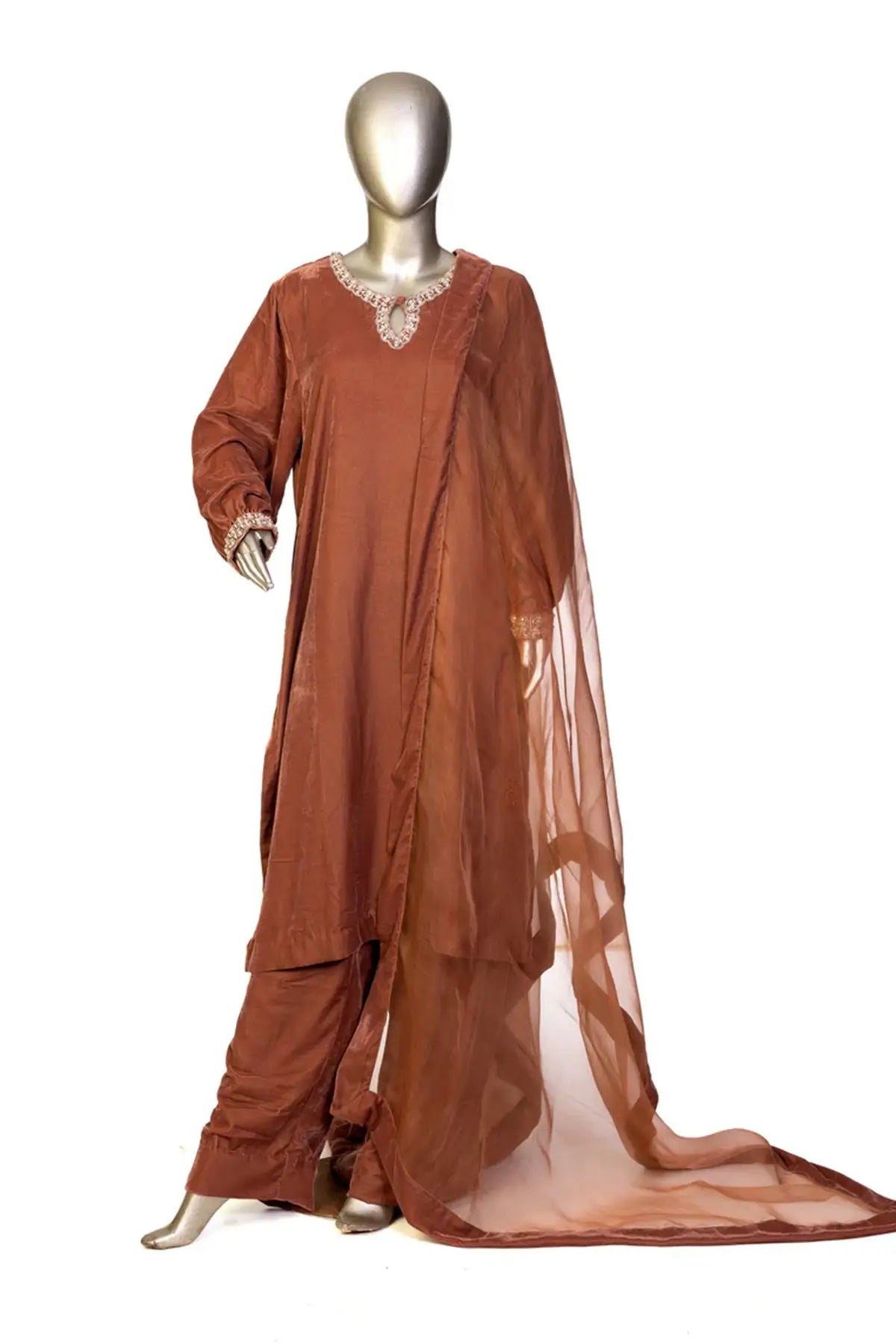 Caramel Elegance- Pakistani Designer Velvet Partywear