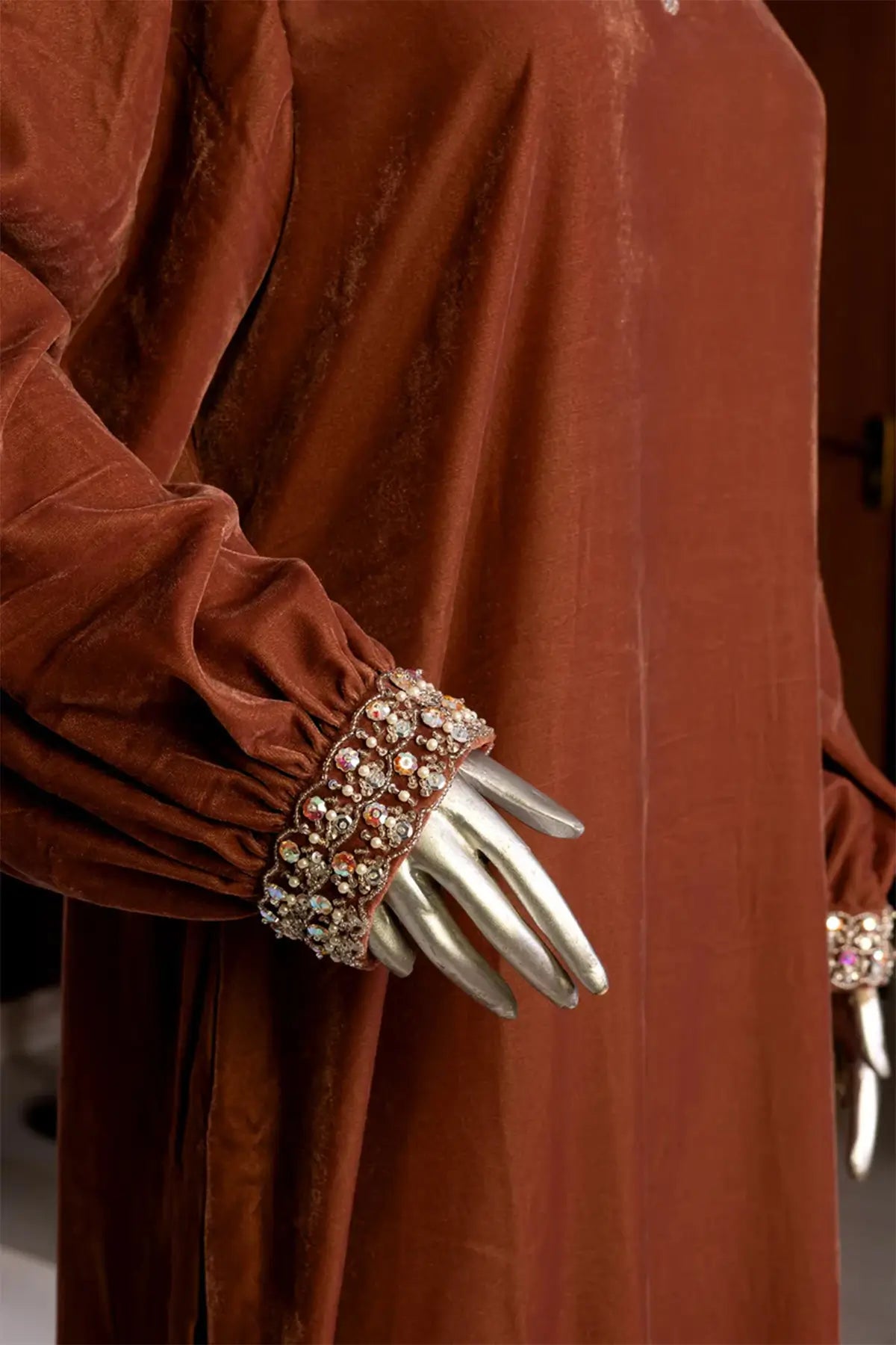 Caramel Elegance- Pakistani Designer Velvet Partywear