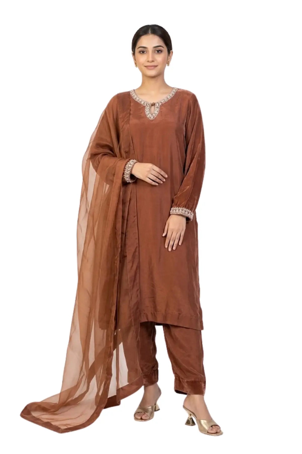Caramel Elegance- Pakistani Designer Velvet Partywear