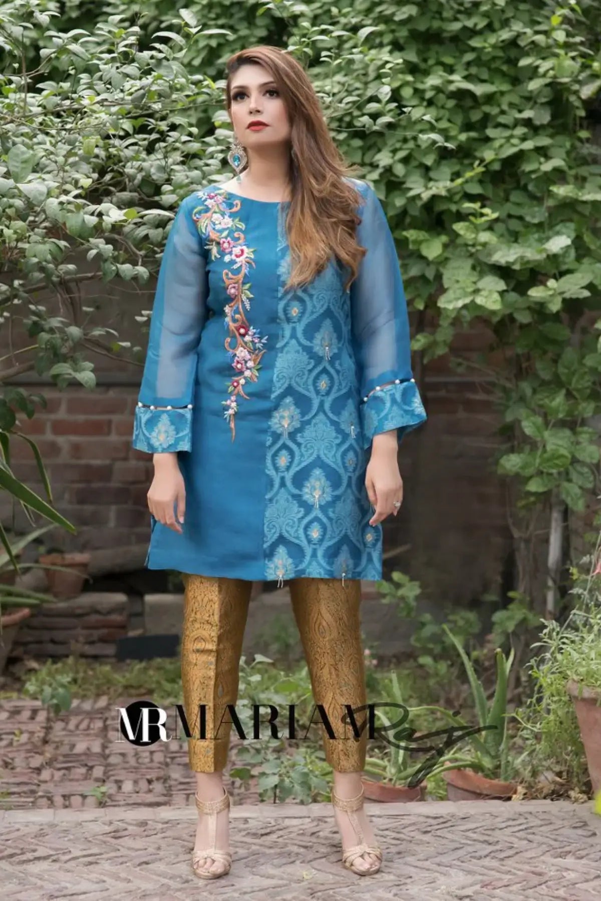 Celestial-Graceful Embroidered Shirt with jamawar Pants