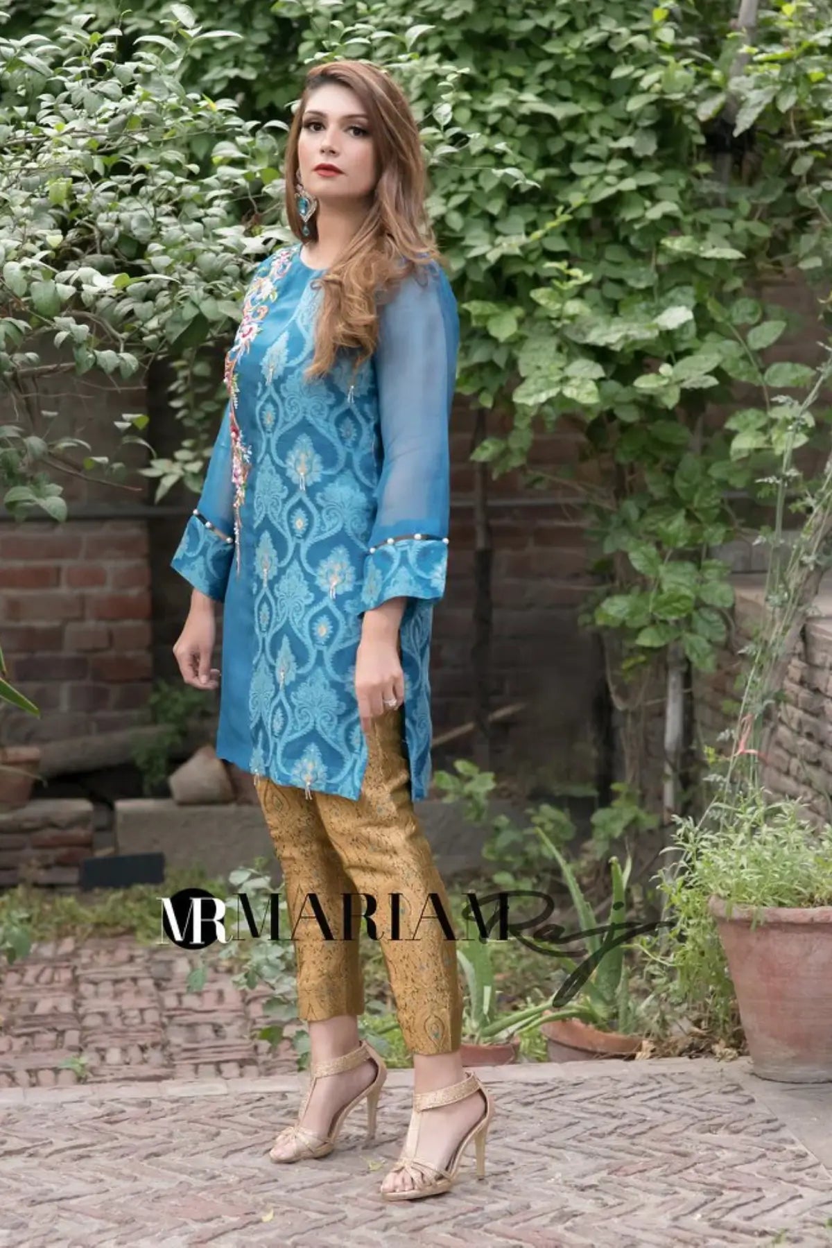 Celestial-Graceful Embroidered Shirt with jamawar Pants