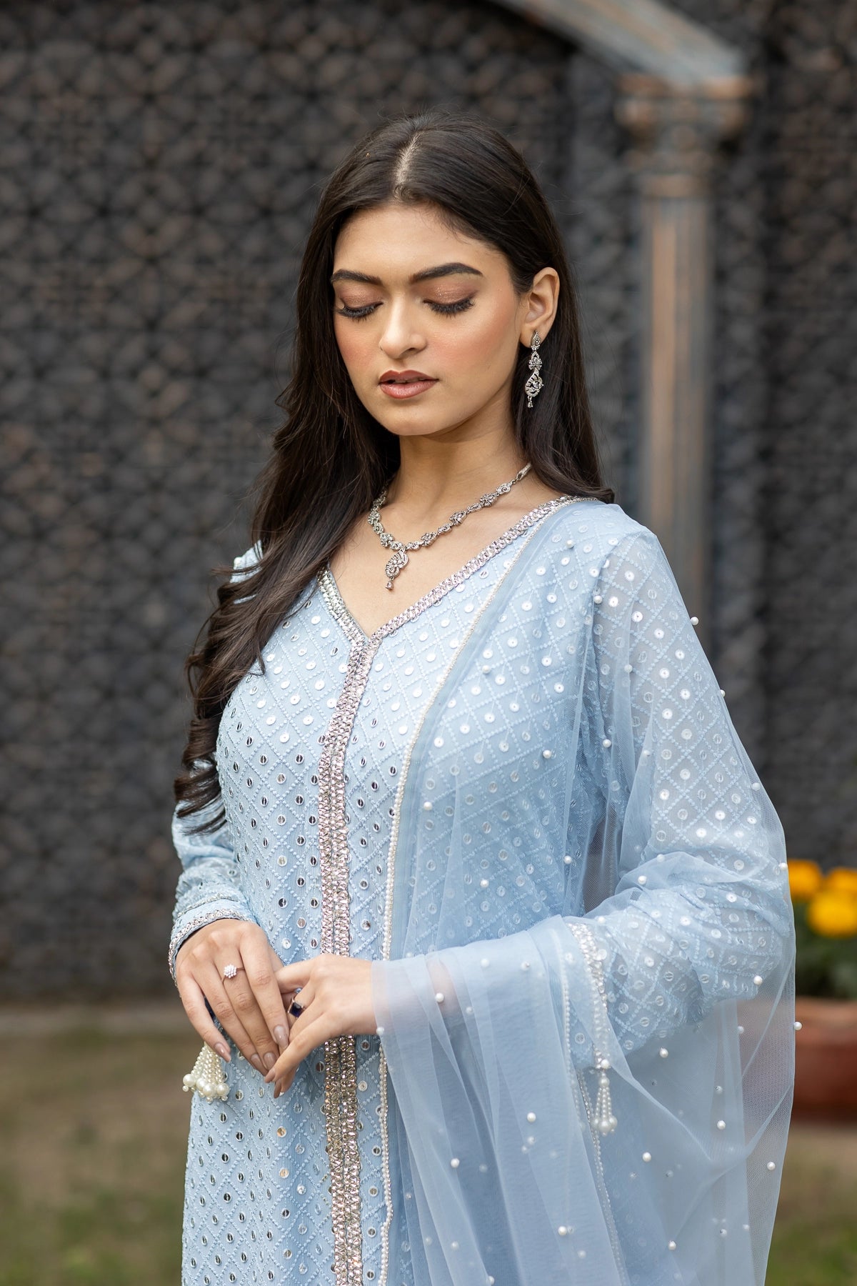 Chandani periwinkle blue chiffon sharara 3PC Eid Edit 2026 by MariamRaj