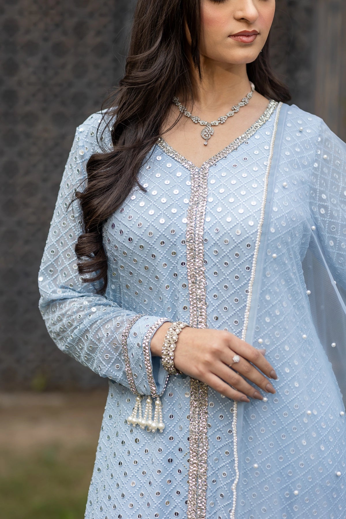 Chandani periwinkle blue chiffon sharara 3PC Eid Edit 2026 by MariamRaj