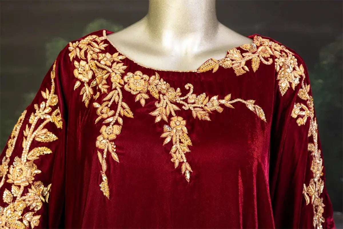 Cherry- Luxe Embroidered Kaftan Ensemble