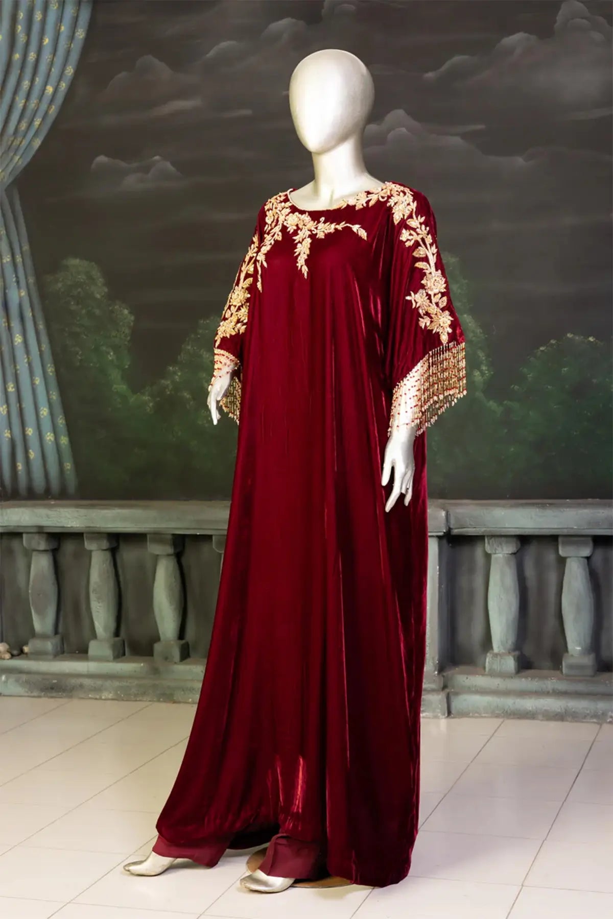 Cherry- Luxe Embroidered Kaftan Ensemble