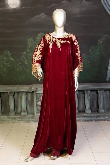 Cherry- Luxe Embroidered Kaftan Ensemble