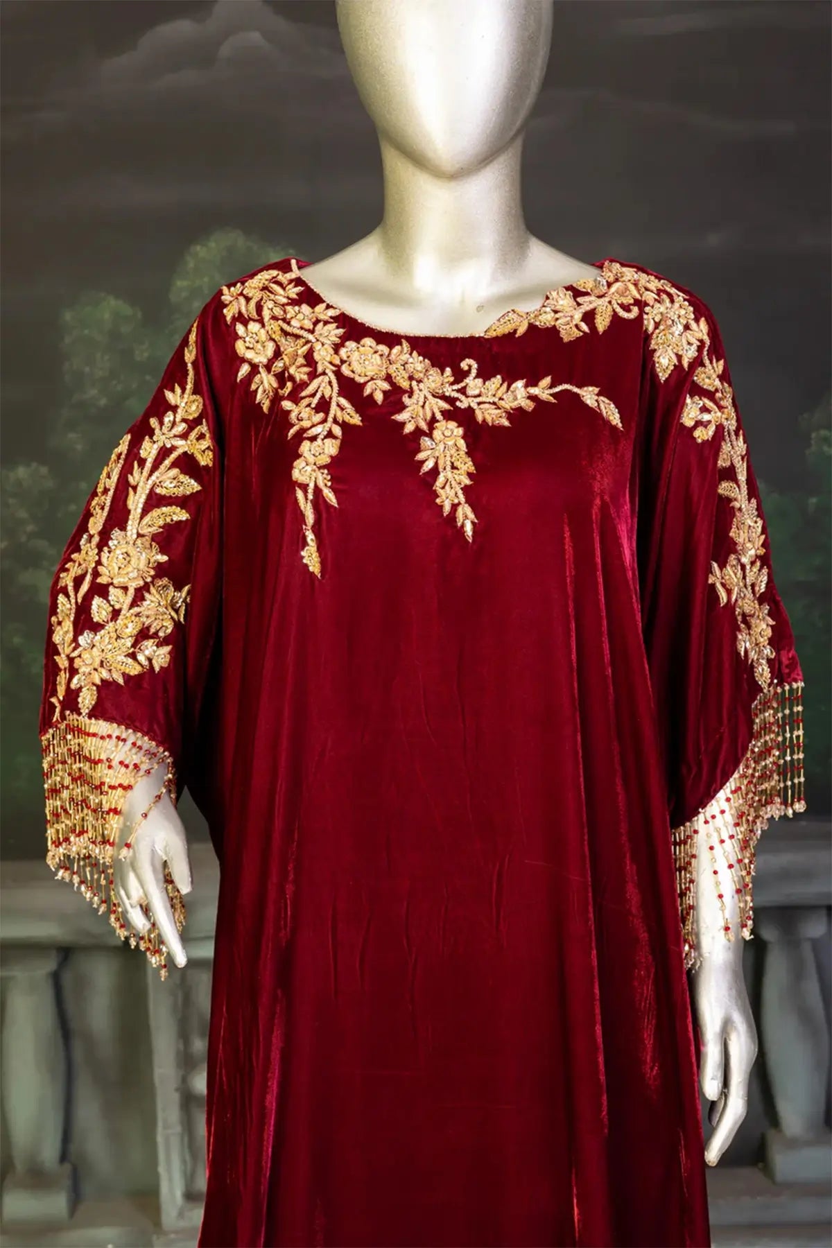 Cherry- Luxe Embroidered Kaftan Ensemble