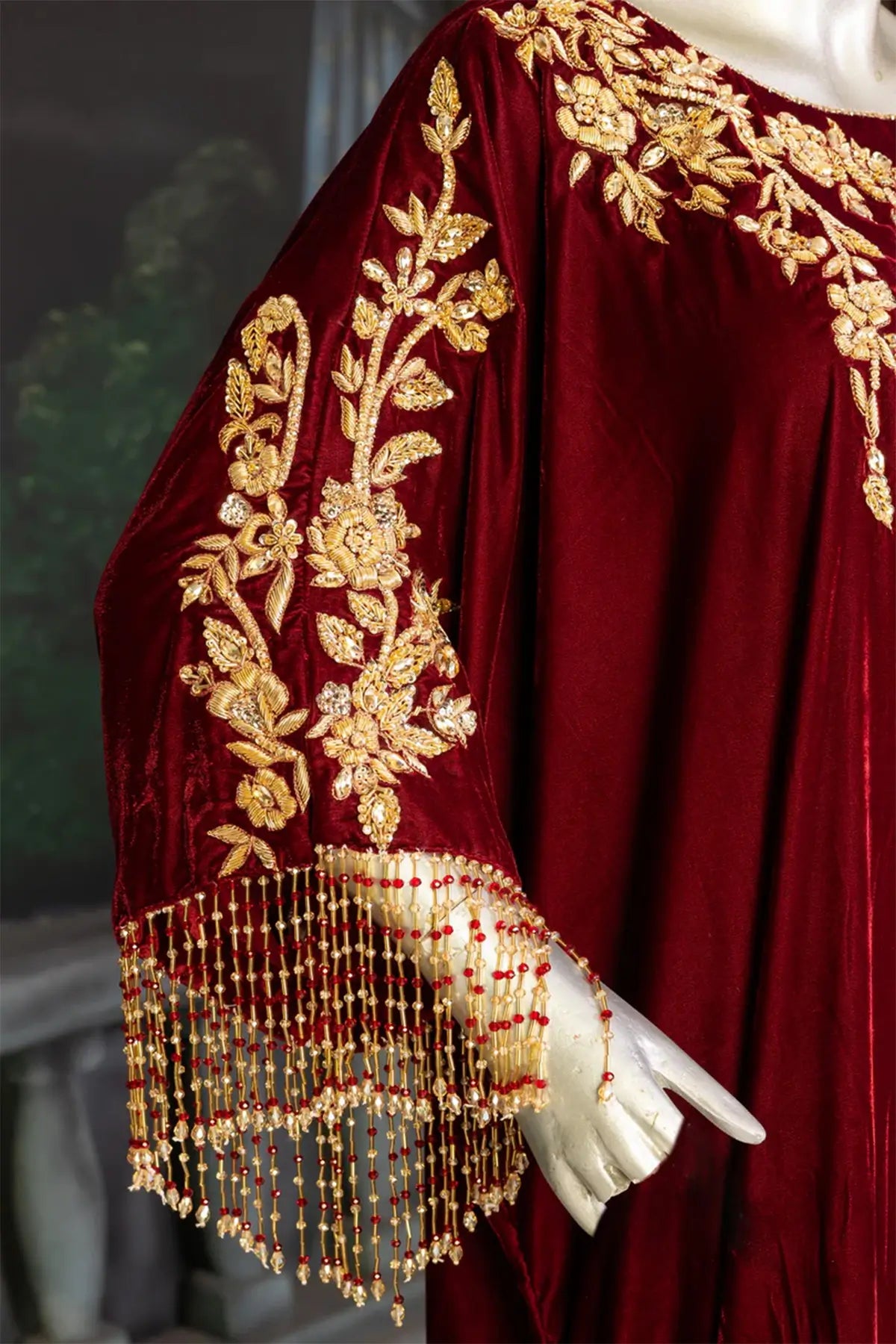 Cherry- Luxe Embroidered Kaftan Ensemble