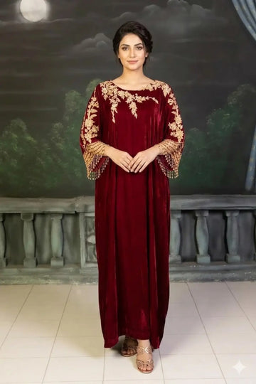Cherry- Luxe Embroidered Kaftan Ensemble