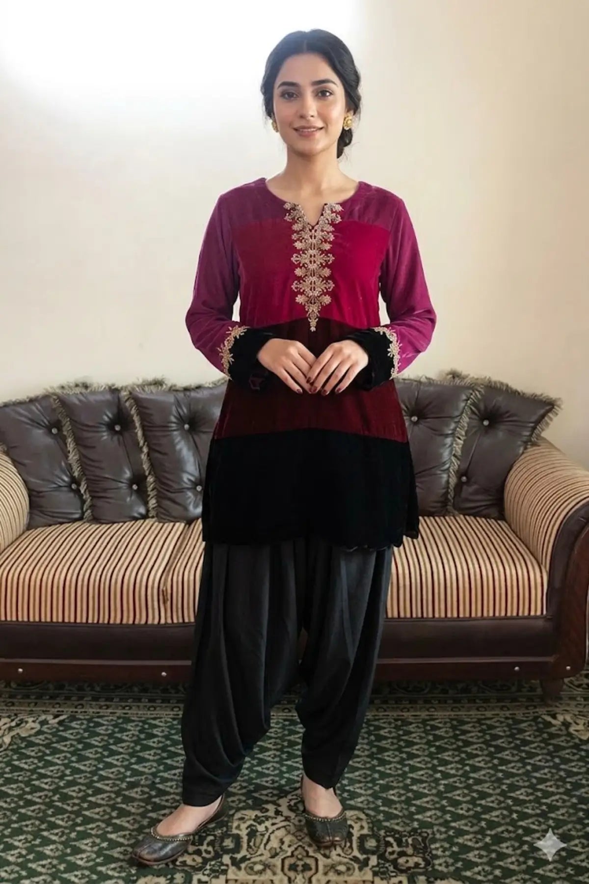 Cherry- Stylish Multi-Colored Velvet Shirt for Special Occasions