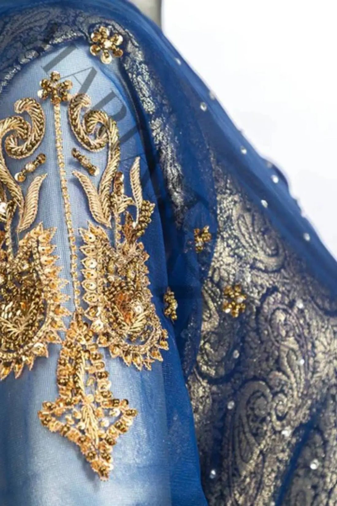 Cobalt Blue- A-Symetrical Hand Embellished Net Kaftaan