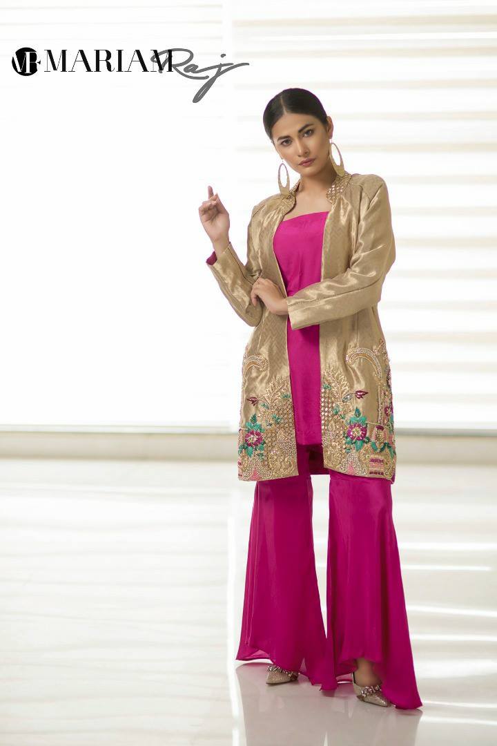 Crimson Gold- Pakistani Embellished Tissue Jacket with Silk Suit