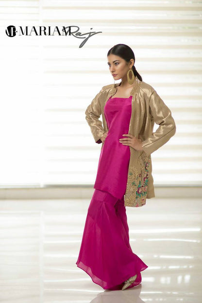 Crimson Gold- Pakistani Embellished Tissue Jacket with Silk Suit