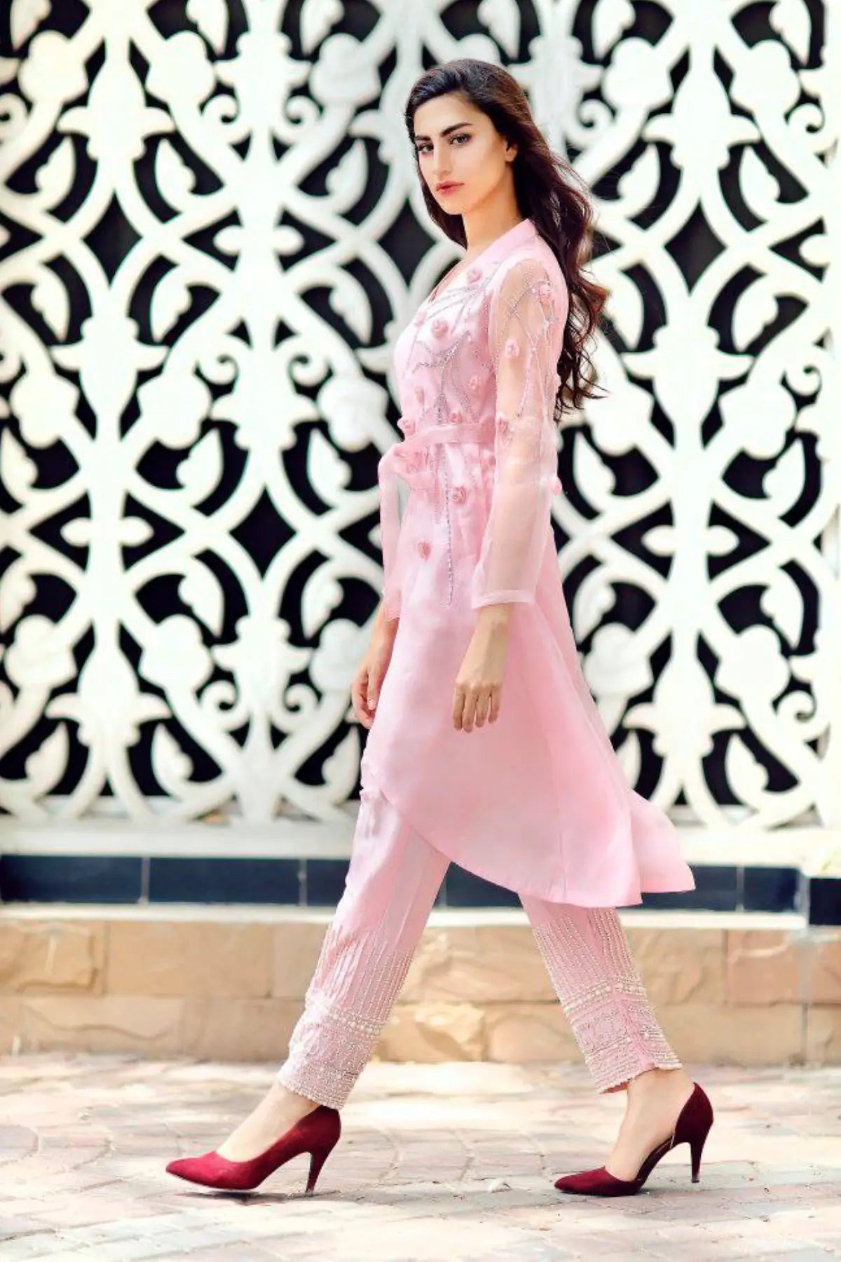 Dusty Rose- Trendy Pakistani Organza Outfit