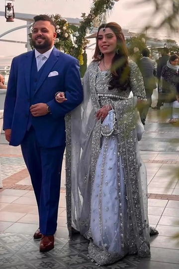 Elsa – Custom Stitched Pakistani Wedding Dress for Reception | Ice Blue Bridal Lehenga by MariamRaj