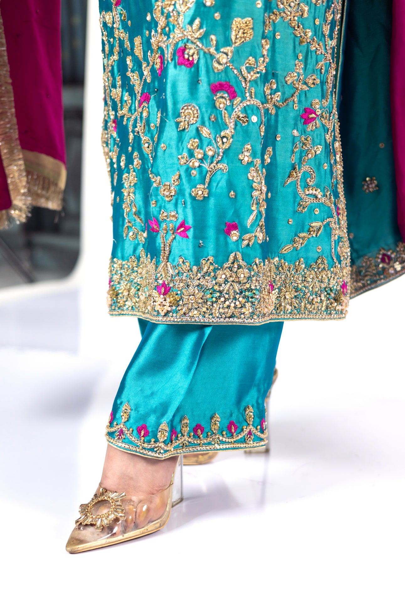 Elvina Teal Magenta Silk Shirt Pants Chiffon Dupatta MariamRaj Wedding Events