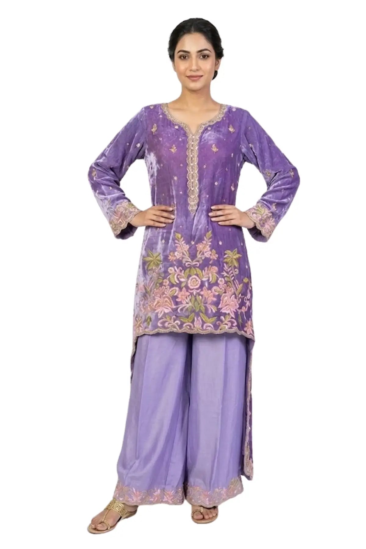 Elysian-Designer velvet wedding outfit with fine craftsmanship